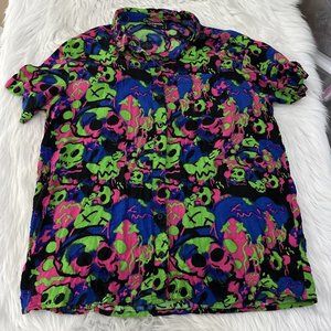 Vitriol womens M skull spray paint button up shirt boxy fit neon